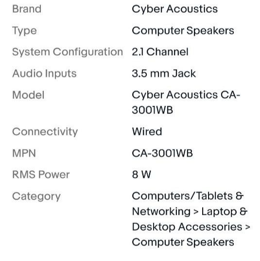 Cyber Acoustics CA-3001WB 2.1 Speaker System with Subwoofer