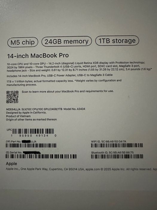 MacBook Pro M5 14-inch 24/1024 Silver