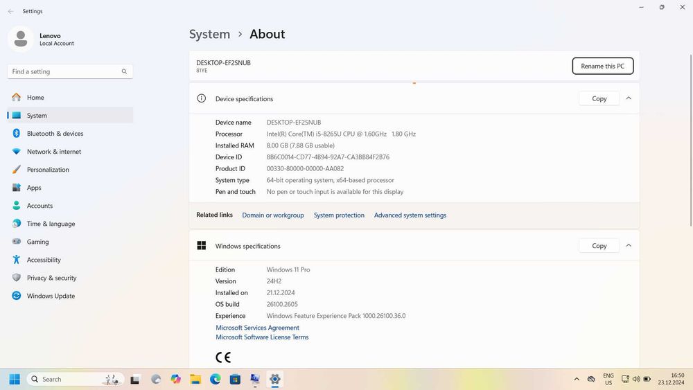 Lenovo V15/ i5-8265U/ 8GB RAM DDR4/ 256GB SSD + 500HDD