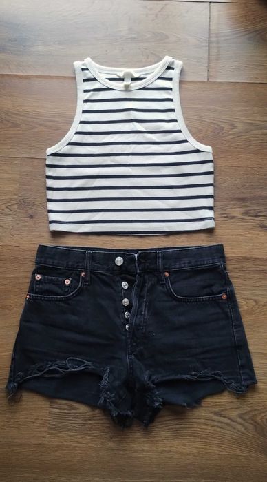 Къси панталонки MANGO + кроп топ, размер 34 XS, перфектни