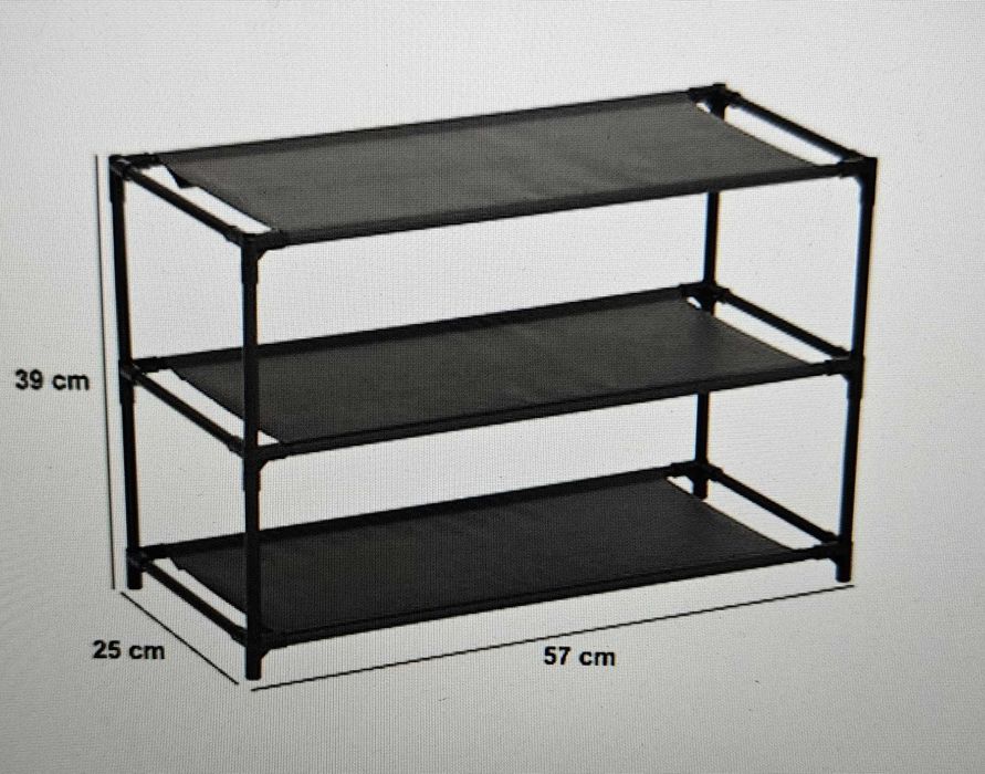 Raft pantofi 3 nivele – compact, rezistent, negru
