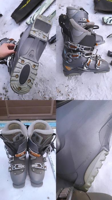 Лыжи, ботинки, палки, чехол.
