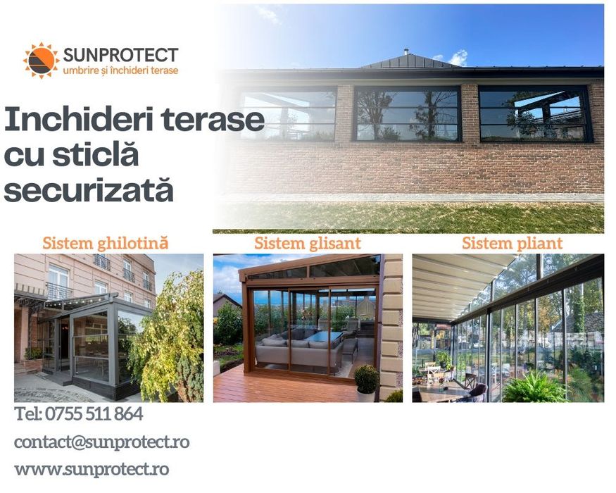 Închideri Terase/Pergole cu sticlă - Ghilotină, Glisantă, Pliantă.