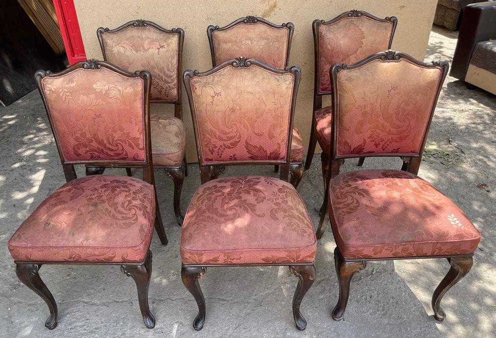 6 Buc Scaun Vintage cu ornamente sculptate; Scaun tapitat