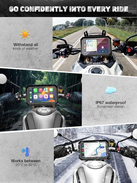 Мотоциклетен 5" IPS сензорен екран с безжичен CarPlay и Android Auto