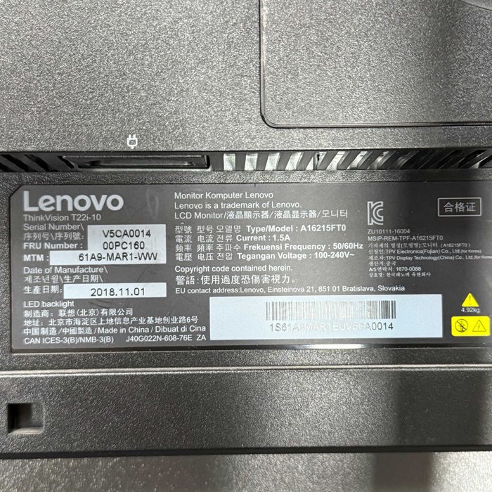 Монитор Lenovo 22'' Thinkvision t22i-10