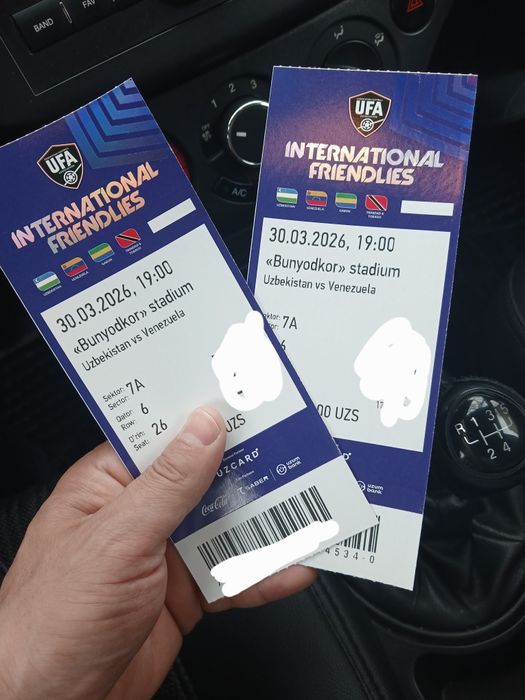 O'zbekiston va Venesuela o'yiniga qog'oz bilet bor 2 ta bilet