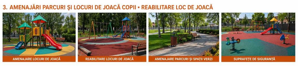Amenajare și reabilitare locuri de joacă - Parcuri - Mobilier urban -  Suprafețe de siguranță