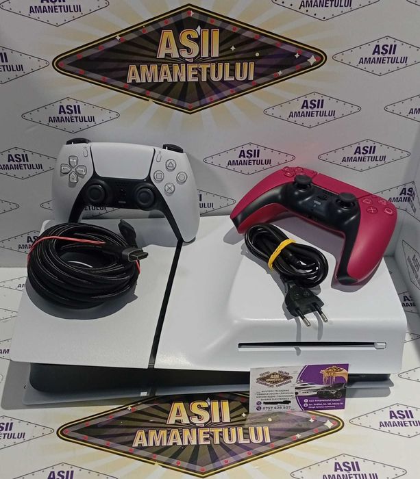 Asii Amanetului-Consola Sony PlayStation 5 (PS5) Slim 1TB cu doua manse, cabluri+cutie