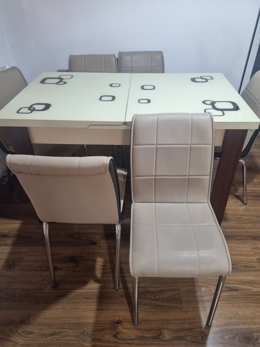 Masă de bucatarie extensibilă cu 6 scaune