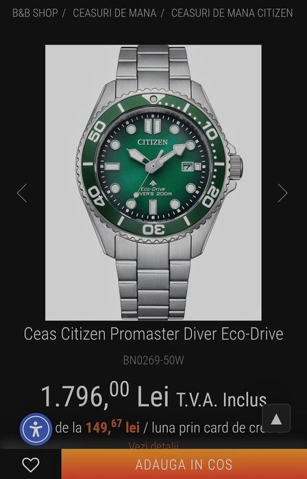 Citizen Promaster Diver Eco-Drive BN0269-50W
BN0269-50W