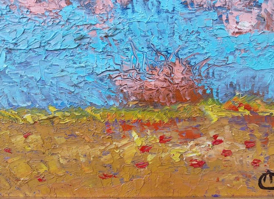 Tablou vechi - peisaj de vara - semnat AC ( Alexandru Ciucurencu)