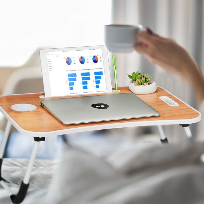 Masa laptop pentru pat si canapea pliabila maro 26x63x40 cm