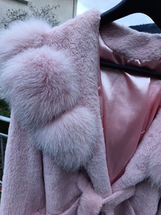 Палто алкантара с естествен косъм от лисица