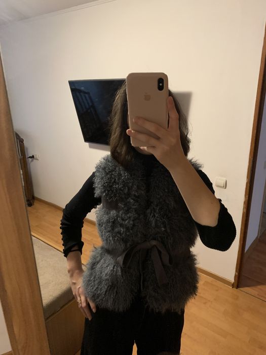 Vesta din blana naturala de miel si lana