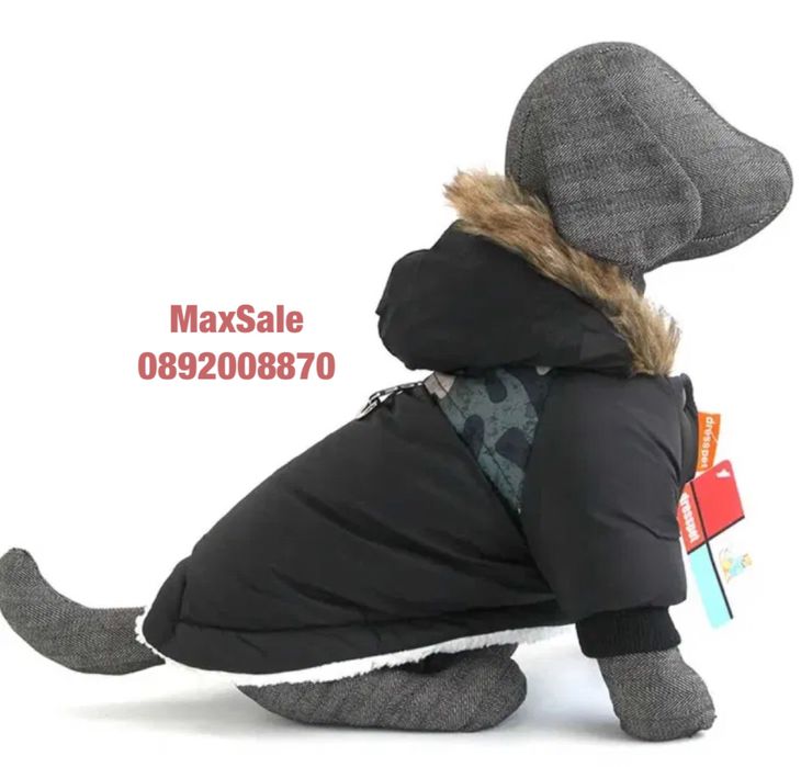 Яке за куче зимно сако гащеризон с пухена качулка черно