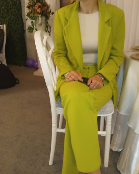 Costum dama verde neon / compleu cu pantaloni verde dama XS/S