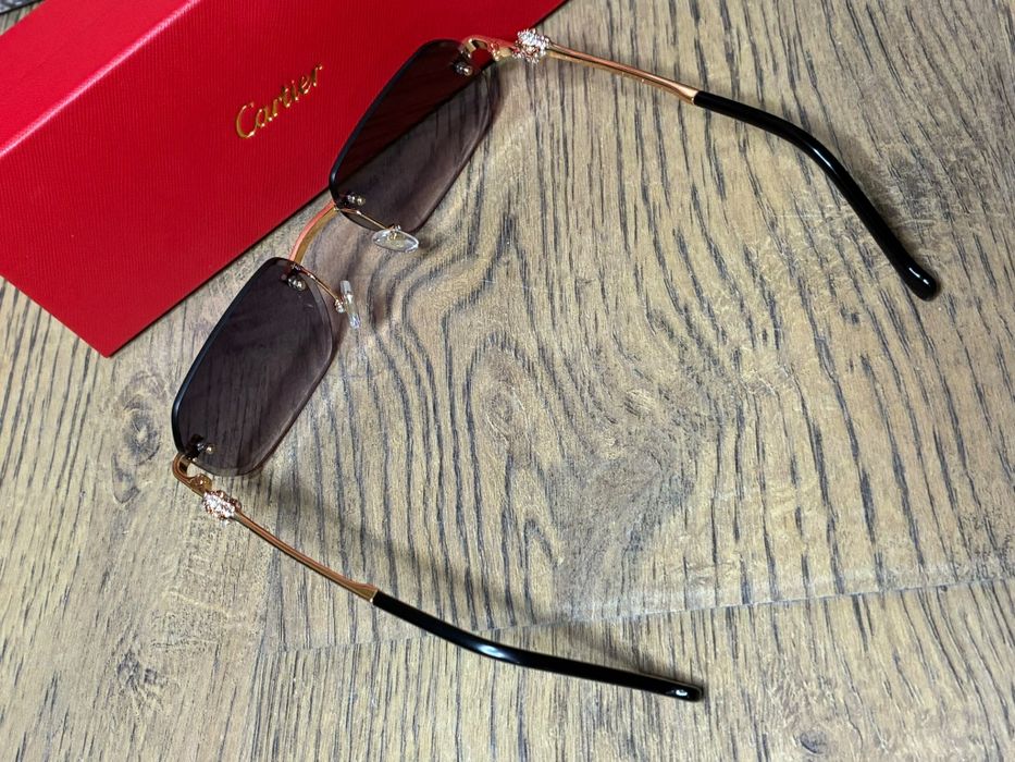 Ochelari de Soare Cartier Rimless Panthère Strass Gold – Noi cu Cutie