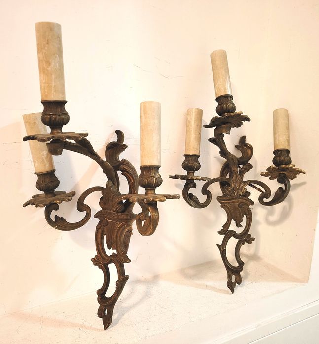 Superb set de aplice  dimensiuni mari cu 3 brațe in stilul Rococo,pies