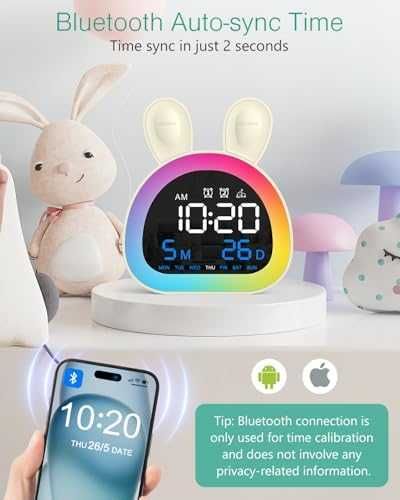Нов Детски дигитален будилник с 2 аларми RGB светлина зайче лампа стая дете