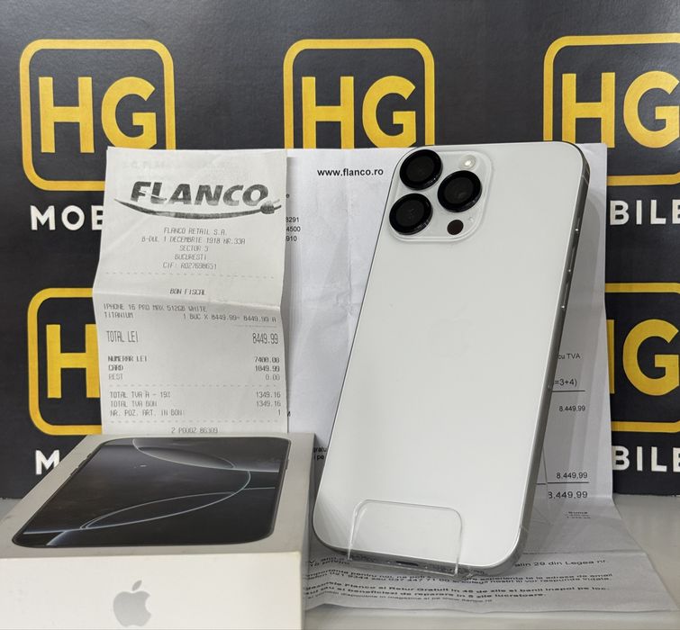 iPhone 16 Pro Max(White)-512GB, 99% Bat, Garantie 10-2026