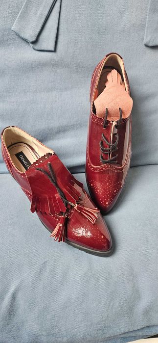 Pantofi Loafers culoare bordo cu ciucure decorativ, piele naturala, 37