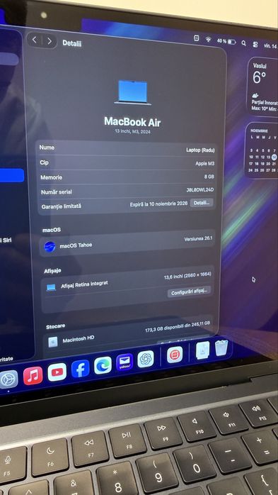 MacBook Air 13, M3, 8 GB, 256 GB SSD, Midnight