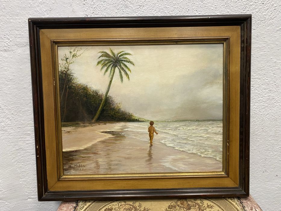 Стара френска картина морски мотив маслено платно