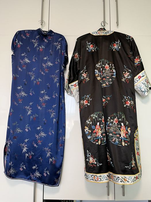 Винтидж китайско бродирано кимоно Синя елегантност Шиноазър рокля