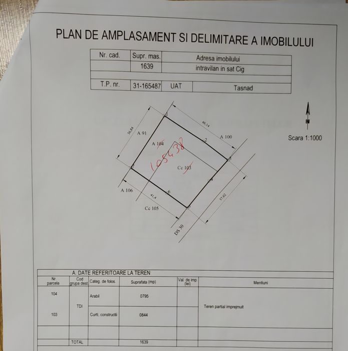 Vând teren intravilan sat Cig , Tasnad jud Satu Mare