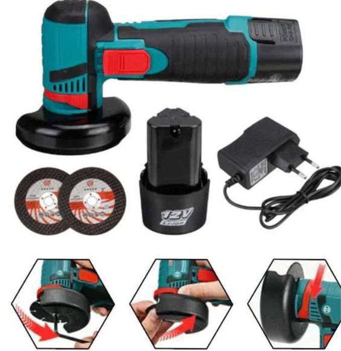 Mini Polizor Flex Electric cu 2 Baterii 12V Disc 76MM + 6 Discuri