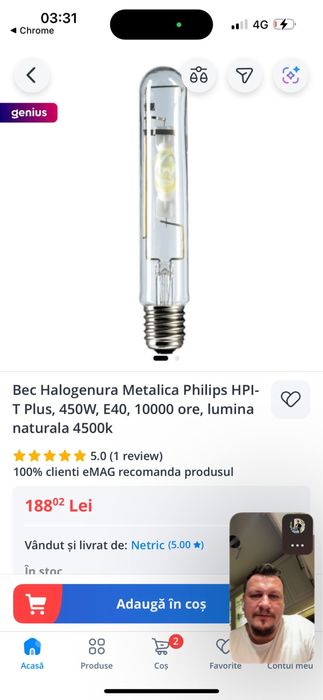 Proiector 400w carcasa metalica becuri noi