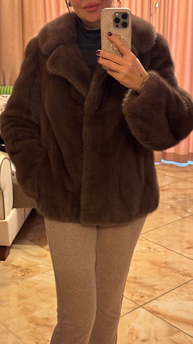 Късо палто от норка.Кафяв.Визон.Яке от норка.Естествена кожа с косъм.