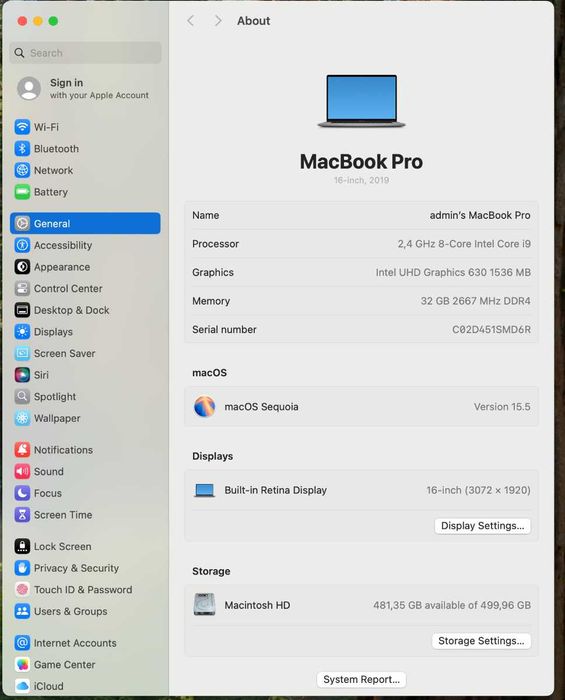 Продавам Apple MacBook Pro 16" 2019 i9/32GB DDR4/512GB SSD/5300M