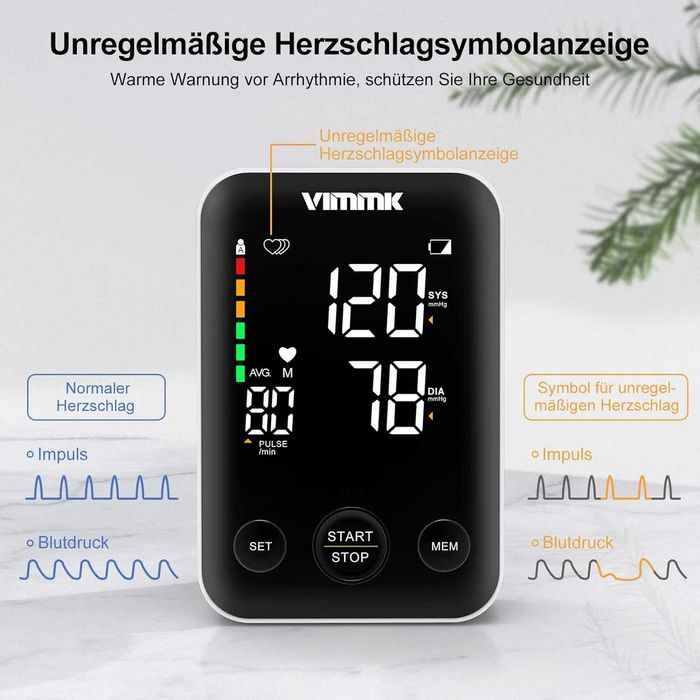Апарат за кръвно налягане Vimmk, LED дисплей, Маншет 22-40 cm