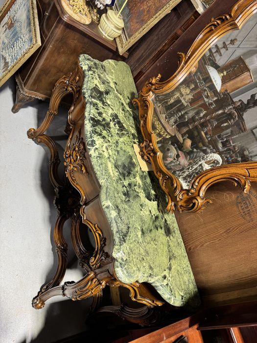 Consola din lemn masiv cu oglinda si blat marmura