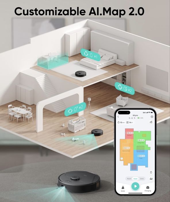 НОВО!!! Робот прахосмукачка eufy X8 Pro, мощно засмукване 2х4000 Pa