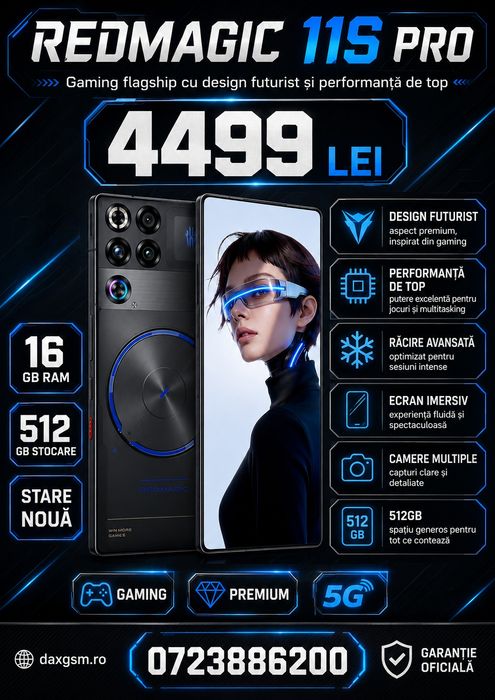 Redmagic 11 S Pro, 16/512 GB, Sigilat, negru sau gri, Garanție