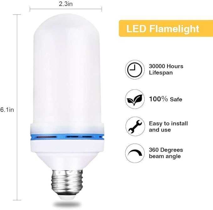 LED крушка CHEEKON с ефект на пламък - 4 режима, сензор за гравитация