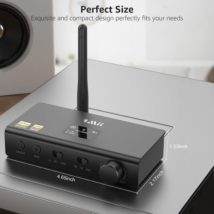 1Mii DS700 HiFi Bluetooth Audio Transmitter Receiver with LDAC with Audiophile DAC for TV Home Stereo, Optical & Coaxial Input/Output