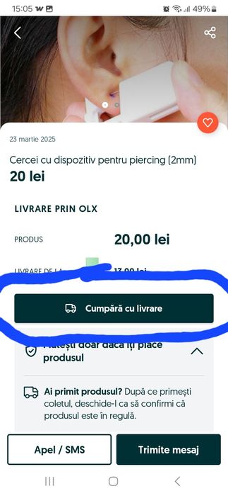 Cercei cu dispozitiv pentru piercing (2mm)