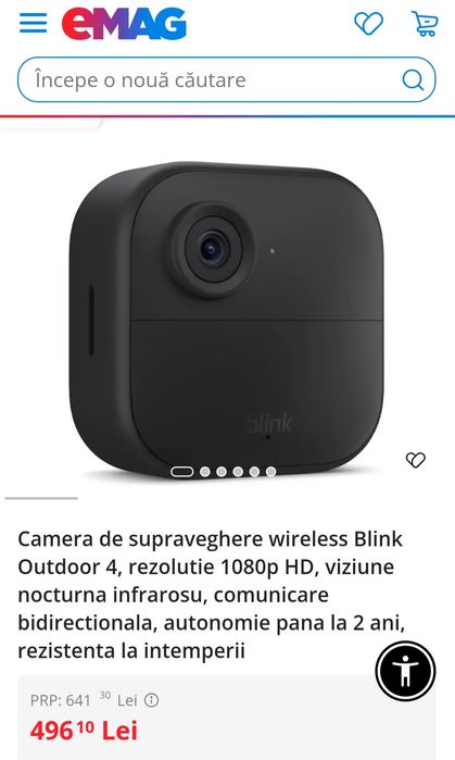 Camera de supraveghere wireless Blink Outdoor 4, rezolutie 1080p HD, viziune nocturna infrarosu, comunicare bidirecțional, SIGILATA