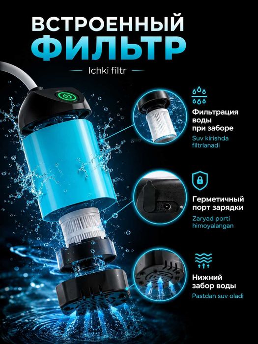 Душ портативный аккумуляторный с насосом для кемпинга, 3 реж, 4800 мАч