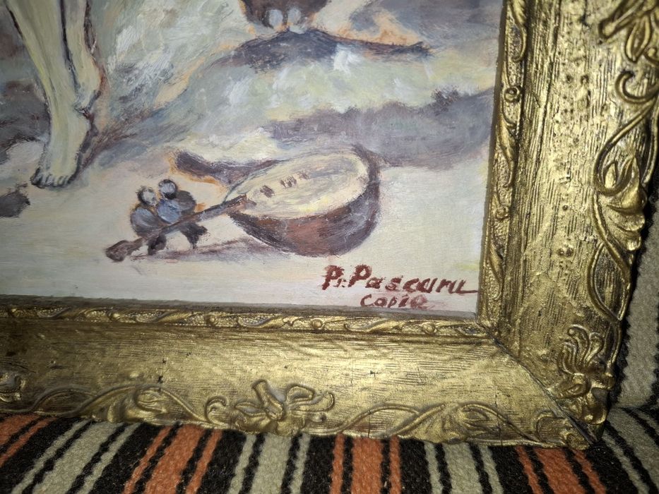 Set 2 tablouri vechi în ulei (1977) – Ramă Baroc / Decor Vintage Iași