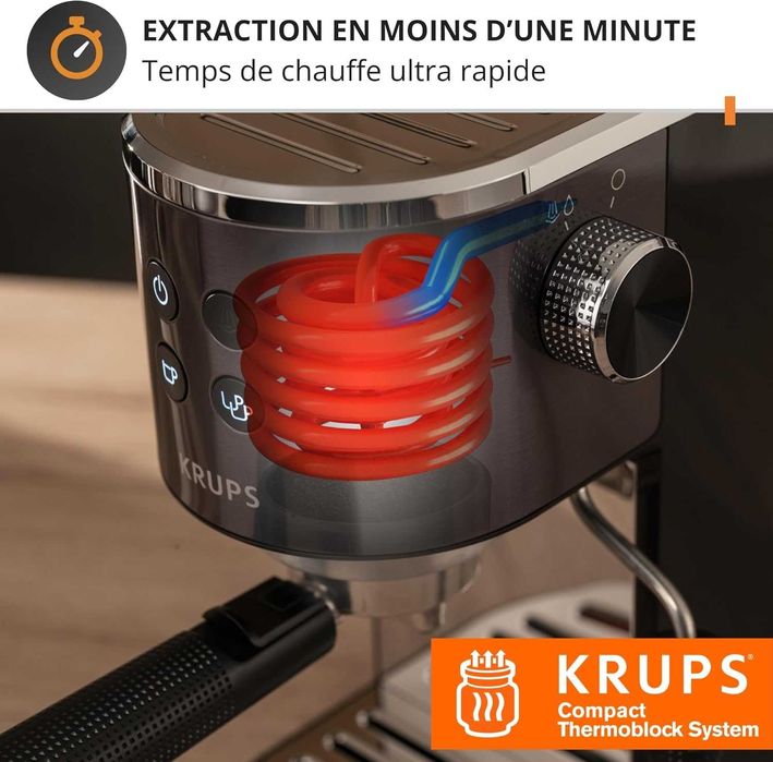 Кафемашина Krups Virtuoso+ , 15bar, неръждаема, еспресо и капучино