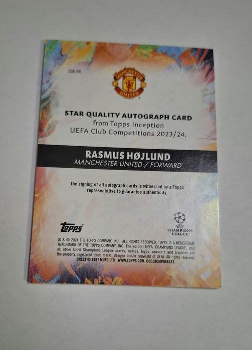 Rasmus Højlund 23 24 topps inception autograf pink star quality
