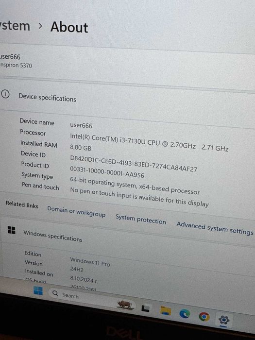 Dell Inspiron 5370 i3-7130U/8 RAM/128SSD/Intel HD Graphics 620/Full HD