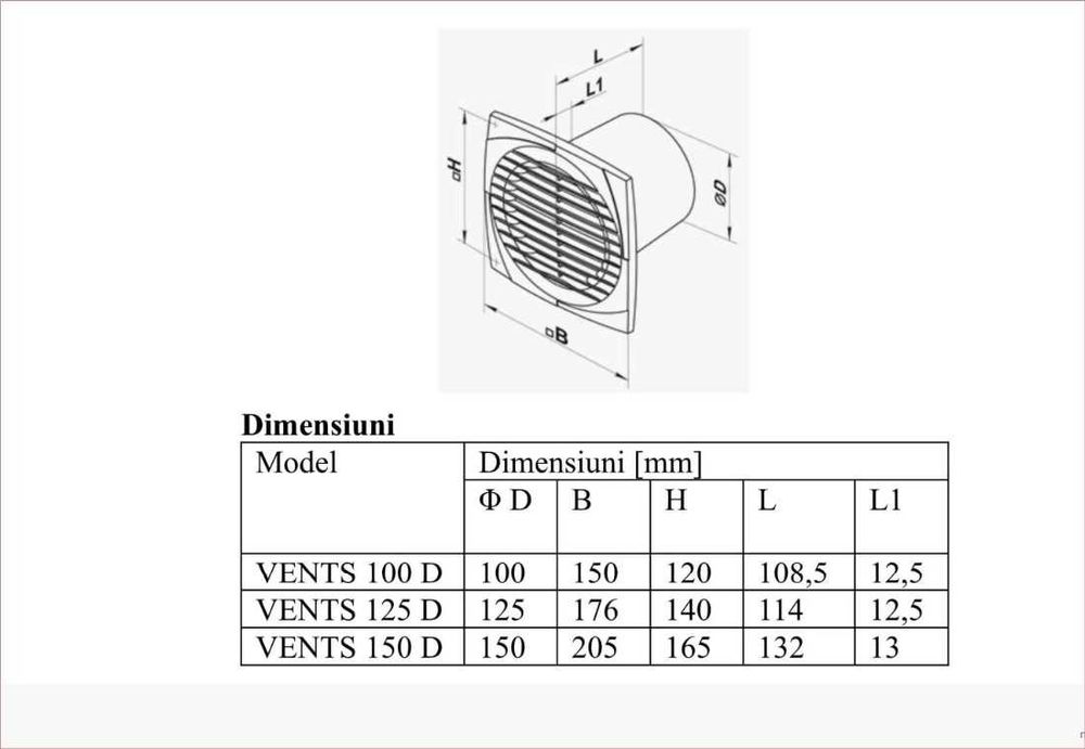 Ventilator baie Vents 125 D cu plasa anti-insecte 16W, 180 mc/h 125 mm
