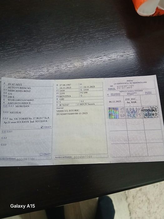 schimb  mercedes w124  230E înscrisă istoric