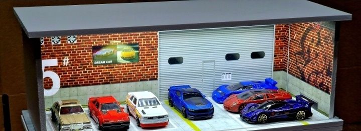 Dioramă Garaj cu lumini LED pentru machete auto 1:64 tip hotwheels